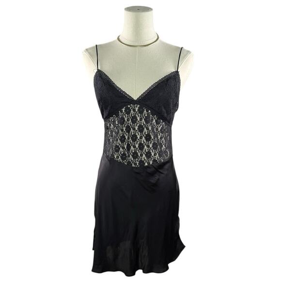 Free People Lace Satin Chemise Slip Dress | Black | Dainty Feminine Romantic | S - Picture 11 of 11